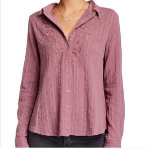 Free People Carter Dobby Purple Mauve Button Down Top Size Medium